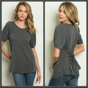 Maronie gray tie-back crew neck cotton top Small